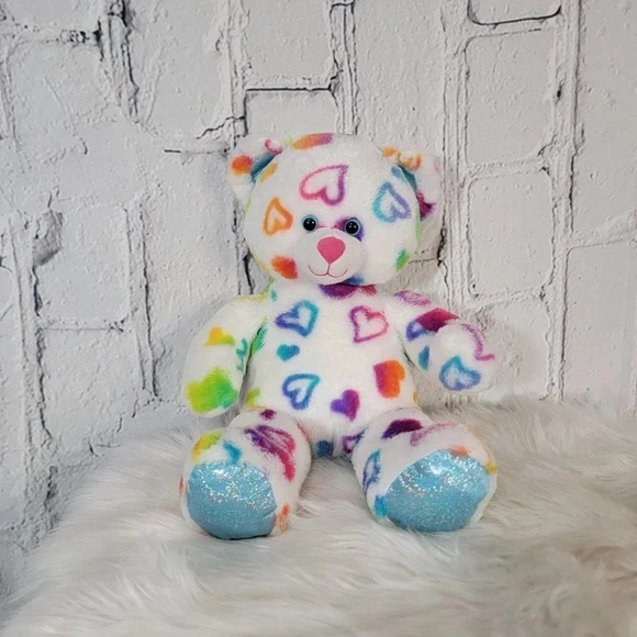 Build A Bear Rainbow Hearts Teddy Bear Plush Stuffed Animal Toy White 17 Inch - Picture 2 of 6